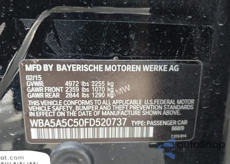 2015 BMW 528I z USA, uszkodzony, nr VIN WBA5A5C50FD520737